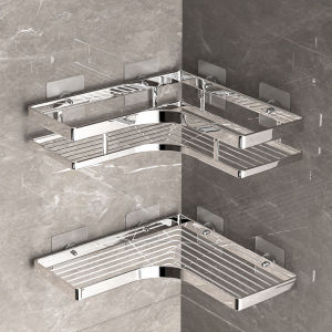 Thickened Bathroom Kitchen Corner Rack No Drilling Required Stainless Steel Triangle Shelf for Toilet Storage Wall Mounted