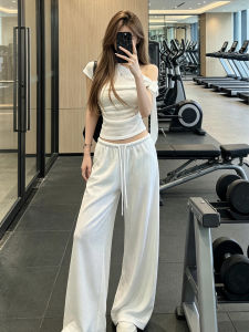 SENWA | Asymmetrical Shoulder Strap T-shirt and Wide Leg Pants Set Sweet-Spicy Style