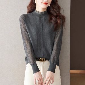 เสื้อนิตติ้งแขนยาวสําหรับผู้หญิงที่หลวมพอดี วัสดุคาชมีร์ สไตล์สบายๆ ดีไซน์คอใบบัวสําหรับทุกฤดูกาล