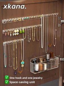 Mini Necklace Earring Bracelet Organizer Wall Mounted Jewelry Storage Rack Anti-Tangle Mirror Cabinet Door Back Hook