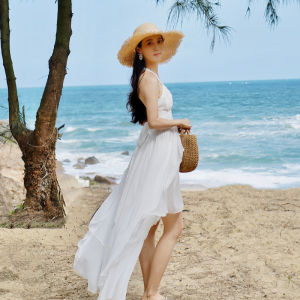 Travel Beach Dress Irregular Backless White Elegant Skirt Ultra Fairy Tale Vacation Gown High-End Sensation Summer Dress