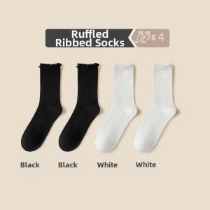 Wood Ear Frilly Lightweight Cotton Mid Calf Socks