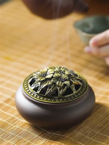 Sandalwood Incense Stick Holder Vintage Incense Burner Ceramic Tea Ceremony Indoor Censer For Buddha 新款紫砂冰裂陶瓷香炉 檀香 艾草 沉香 熏香 香炉