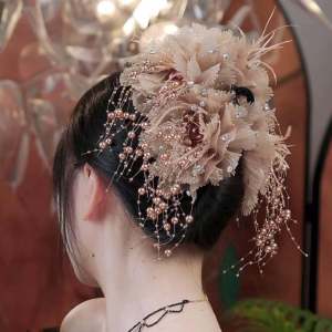 Retro Butterfly Tassel Hair Claw Bead Super Volumizing Korean Style Shark Clamp Airy Atmosphere Sense Pearl Hair Accessories