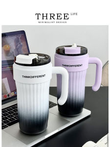 Tlife Gradient Color Large Capacity Insulated Mug Straw Cup Ice King Cup 800ml Tea Break Modern Simple Style Stainless Steel