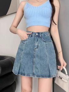 Váy Ngắn Chữ a Cạp Cao Mùa Hè Mỏng Cỡ Lớn Cho Nữ Váy Denim Cổ Điển Chống Ánh Nắng Váy Ngắn Quần Bó Có Nút