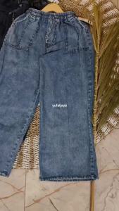 Kulot Jeans Terbaru Lipat Pinggang Karet Tali Depan Bahan Denim
