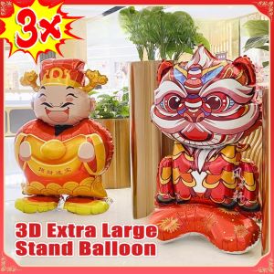 🔥3PCS 4D Extra Large Standing God of Wealth Aluminum Foil Balloon Lion Dance Balloon 2025 Chinese New Year Party Home Decor Spring Festival Supplies Kids Toy