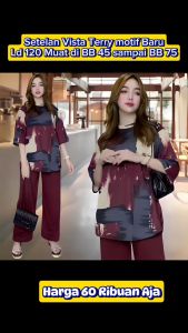 MAYAMEEN SETELAN WANITA LD 120 CELANA LURUS DAN ATASAN OVAL BELAHAN KIRI DAN KANAN OVERSIZE WANITA celana lurus karet kantor kaos santai Motif