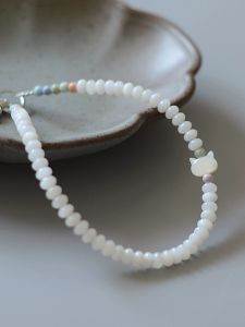 Natural White Butterfly Shell Cat Head Phone Charm Robust Anti-Loss Mobile Phone Chain Rainbow Stone PEARL MOTHER of PEARL