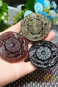 Mặt Dây Chuyền Long Phụng Tiên Thiên Bát Quái Đá Obisian Màu Vàng Đen Mặt Đá Phong Thủy - Pháp Tâm