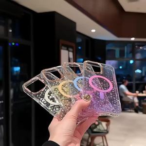 Ốp Điện Thoại iPhone 16 Plus 15 14 13 Pro Max Trong Suốt Chống Sốc Bảo Vệ Đính Kim Tuyến Gradient Sang Trọng Có Nam Châm
