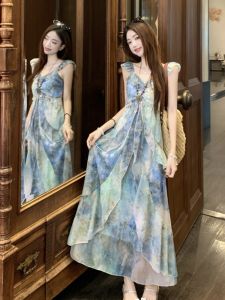 GUZILIAN | Đầm A-line Chiffon Pháp Dập Ly Không Quai Kéo Dài Vòng 2