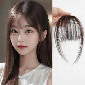 MONLEYTA | Natural Looking Airy Bangs Womens Synthetic Hair Extensions Thin Lightweight French Style Fake Fringes Hair Pieces