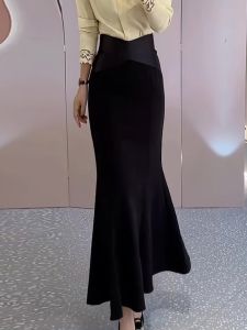 Fashionable Black High Waist Bodycon Skirt Womens Early Autumn Popular Fish Tail Skirt Versatile Stylish Design Goddess