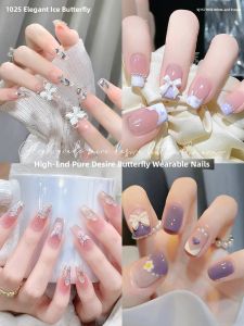 Handmade Butterfly Knot Wearable Nails New Year Style Beauty Nail Art Nail Tips Easy Application Long Lasting False Nails