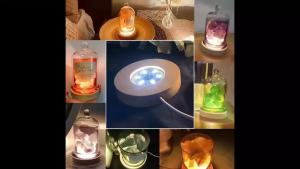10cm Wood Light Base Rechargeable Wooden LED Light Rotating Display Stand Lamp Holder Lamp Base Art with Power adapter