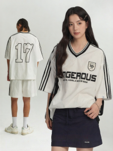 dangerouspeople | Summer Retro Sporty Loose V-neck Tshirt and Shorts Set