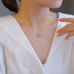 Beauty Woman Not Allergic Natural Hetian Jade Pendant Lucky Beads Necklace For Women Korean Original Clavicle Chain