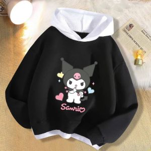 Spring Autumn Hoodie Girls Cartoon Print Thickened Warm Long Sleeve Childrens Clothing Hooded Sweatshirt for Middle Large Children