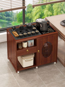 Movable Tea Table Coffee Table Sofa Side Table For Home Small Tea Table Kettle Integrated Solid Wood Tea Cabinet Balcony Tea Cart