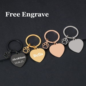 Personalized Heart Keychain Custom Name Date Engraved Fashion Paw Accessories Stainless Steel Diy Gift