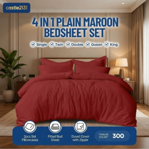 4-in-1 Maroon Bedding Set Fitted Sheet Zipper Duvet Cover 2 Pillowcases Soft Hotel Quality Bedsheet Set for Bedroom Comfort Mattress Cover Set