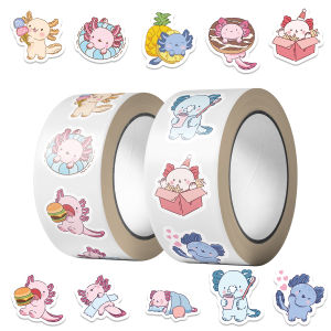500Pcs Kawaii Cartoon Axolotl Stickers Roll Decorative Stickers Laptop Phone Cases Waterproof Stickers Envelope Decor