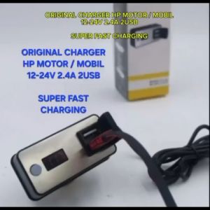 V224 ORIGINAL CHARGER HP MOTOR / MOBIL 12 - 24V 2.4A 2 USB SUPER FAST CHARGING LCD LED CHARGING AC D