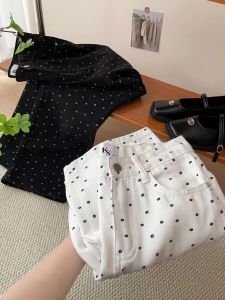 Quần Jean Nữ Cạp Cao Cỡ Lớn: Quần Âu Dáng Rộng Thiết Kế Chấm Bi Cổ Điển Hiệu Ứng Giảm Béo Cho Mọi Mùa