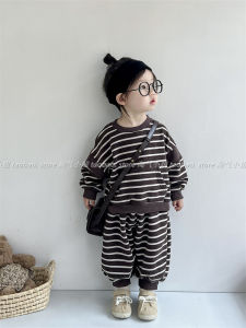 Cute Striped Sweatshirt And Pants Set for Boys And Girls Spring Autumn Fashionable Two-Piece Sportswear Cotton Daily Outfit