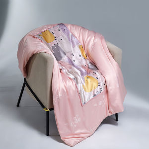 Silk Double-Sided Pillow Blanket for Office Nap Sofa Air Conditioning Multi-Functional Two-Way Use Quilt Cover Plant Floral Pattern