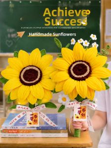 YIRANJIA | Blessing Bouquet Handmade Sunflower Pom-Pom Flower Bouquet