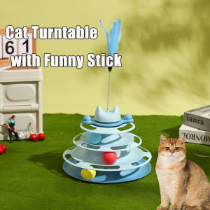 Cat Toys Cat Turntable Ball with Feather Four-Tier Automatically Tease The Cat To Relieve Boredom Interactive Toy
