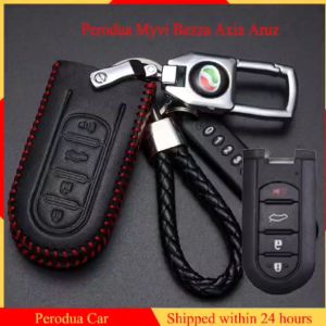 Perodua Bezza 2018 - 2024 Myvi Aruz 2018 - 2021 Alza Axia 2018 - 2022 Keyless Remote Car Key Leather Cover Case Accessories
