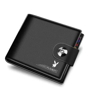 New trendy short wallet fashion mens magnetic clasp large capacity wallet PU leather ultra-thin soft double fold