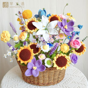 Teachers Day Handmade Knitted Flower Bouquet Woolen Imitation Woven Flowers Chamomile Rose Imitation Knitted Ornaments Home Decor
