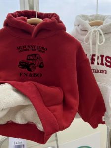Thickened Fleece Hooded Sweatshirt for Boys Warm Winter Clothes Childrens Cartoon Style Thermal Top for 6-11 Years Old Kids