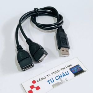 Cáp chia USB 1 ra 2: 1 đầu USB 2.0 kết nối thiết bị ngoại vi 1 đầu chỉ cấp nguồn 5V (Dài 30Cm)