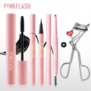 PINKFLASH 3PCS Eye Set Waterproof Eyeliner Long Lasting Mascara Eyebrow Pencil With Eyelash curler