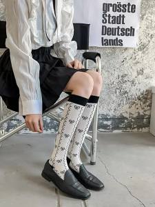 Womens Mid-Calf Socks White Black Two-Bar Slimming Long Tube Knee-High Socks Spring Autumn Sport Style Nylon Fabric Summer Thin