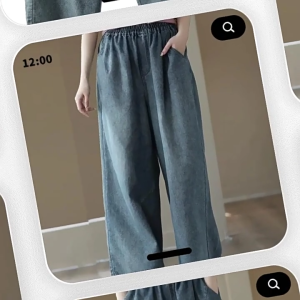 Beautified กางเกงยีนส์กระบอกตรงขนาดใหญ่ เอวยางยืด กางเกง9ส่วนนุ่มสบายเอวสูงลำลองคุณภาพดี 6630