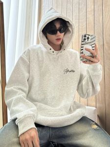 เสื้อฮู้ดคอตตอนอิงฟองน้ำทรงหลวมสไตล์อเมริกันสำหรับผู้ชาย ทรงหลวมๆ สำหรับฤดูใบไม้ร่วงและฤดูหนาว