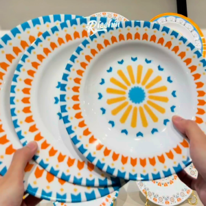 RISSHIN Piring Dalam Motif Primitive Modern Arabian Vintage 100% Melamin Food Grade Kuat Tahan Panas