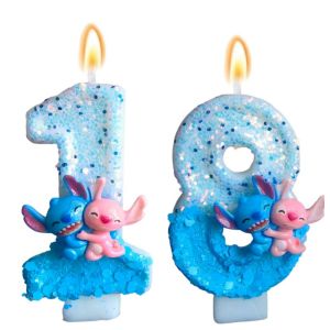 Disney cartoon Stitch0-9Pink Blue Combination digital candle Suitable for Birthday Party Cake Decoration party candle decoration