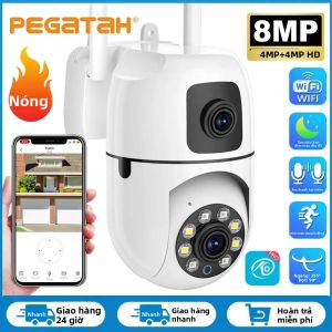 Camera Giám Sát Wifi HD 8MP PTZ Ống Kính Kép Màn Hình Kép AI Tự Động Theo Dõi IP An Ninh Camera Quan Sát Bảo Vệ Video Ngoài Trời