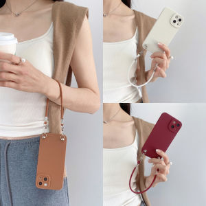 New Simple Pure Color Ins Style Mobile Phone Case with Lanyard Anti-Fall Soft Shell Full Protection for OPPO Reno13 A3 A58