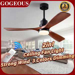 GOGEOUS 52inch ceiling fan with light mofern ceiling fan with led light with remote ceiling fan light 3 colors dimming ceiling lights with fan 6speed strong wind wooden ceiling fan heavy duty mute ceilings fan for Living room dinning