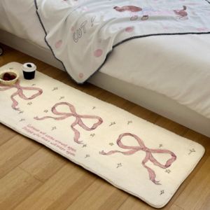 VIKAMA Macaron Bow Striped Runner Rug Fur Resistant Non Slip Long Floor Mat Girls Bedroom Living Room Home Decor Carpet