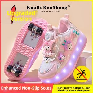 KUOBURENSHENG | Four Wheeled Extendable Light-up Two Wear Skate Shoes